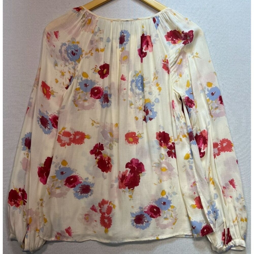 Lucky Brand Women's Half Button Boho Peasant Top Long Sleeve Size S Cream Floral - Picture 2 of 11
